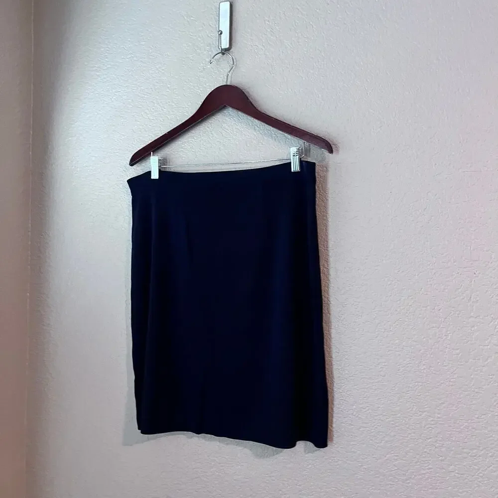 Exclusively Misook Women's Knee Length Skirt Petite X Large Navy Blue XL